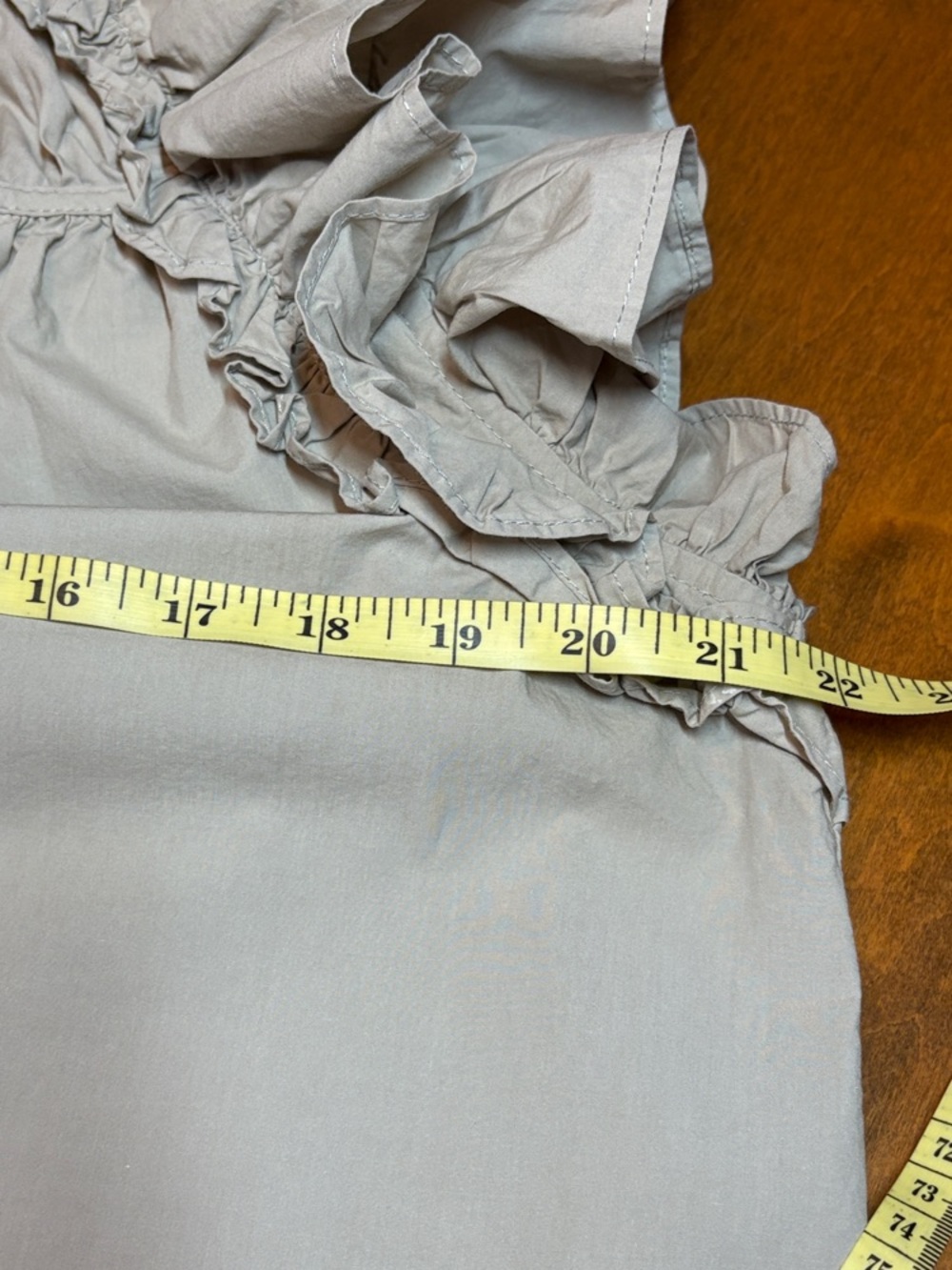 MABLE Ruffle Sleeve Tie-Neck Blouse in Tan Cotton, M - Picture 6 of 8